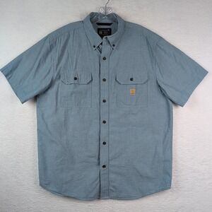 Carhartt Shirt Mens Large Blue Loose Fit Midweight 104369 Short Sleeve Button Up